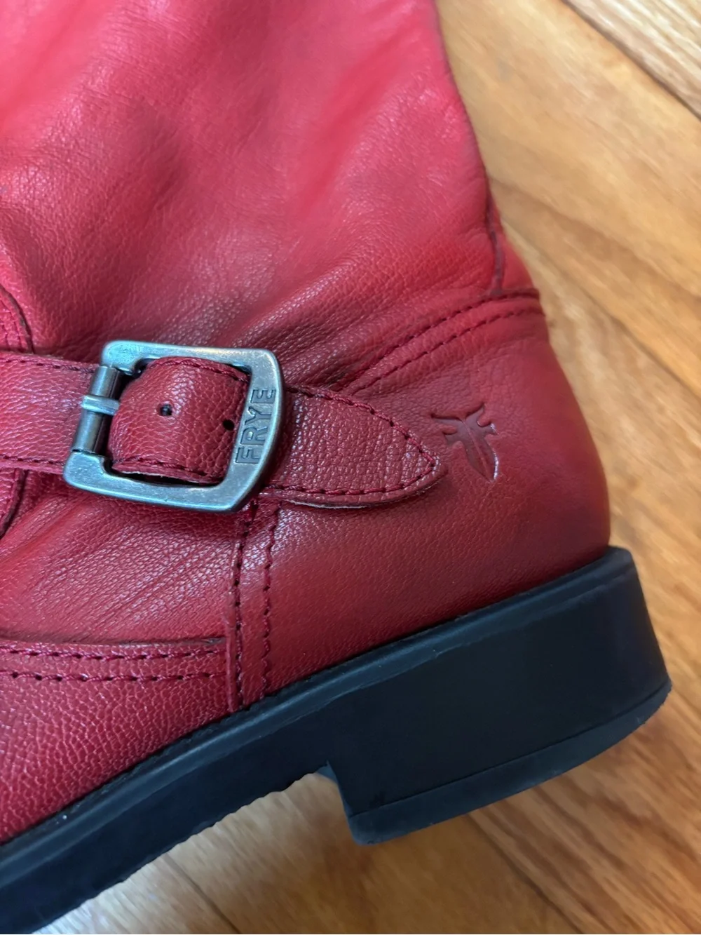 Women’s Frye Red Leather Buckle Boots
